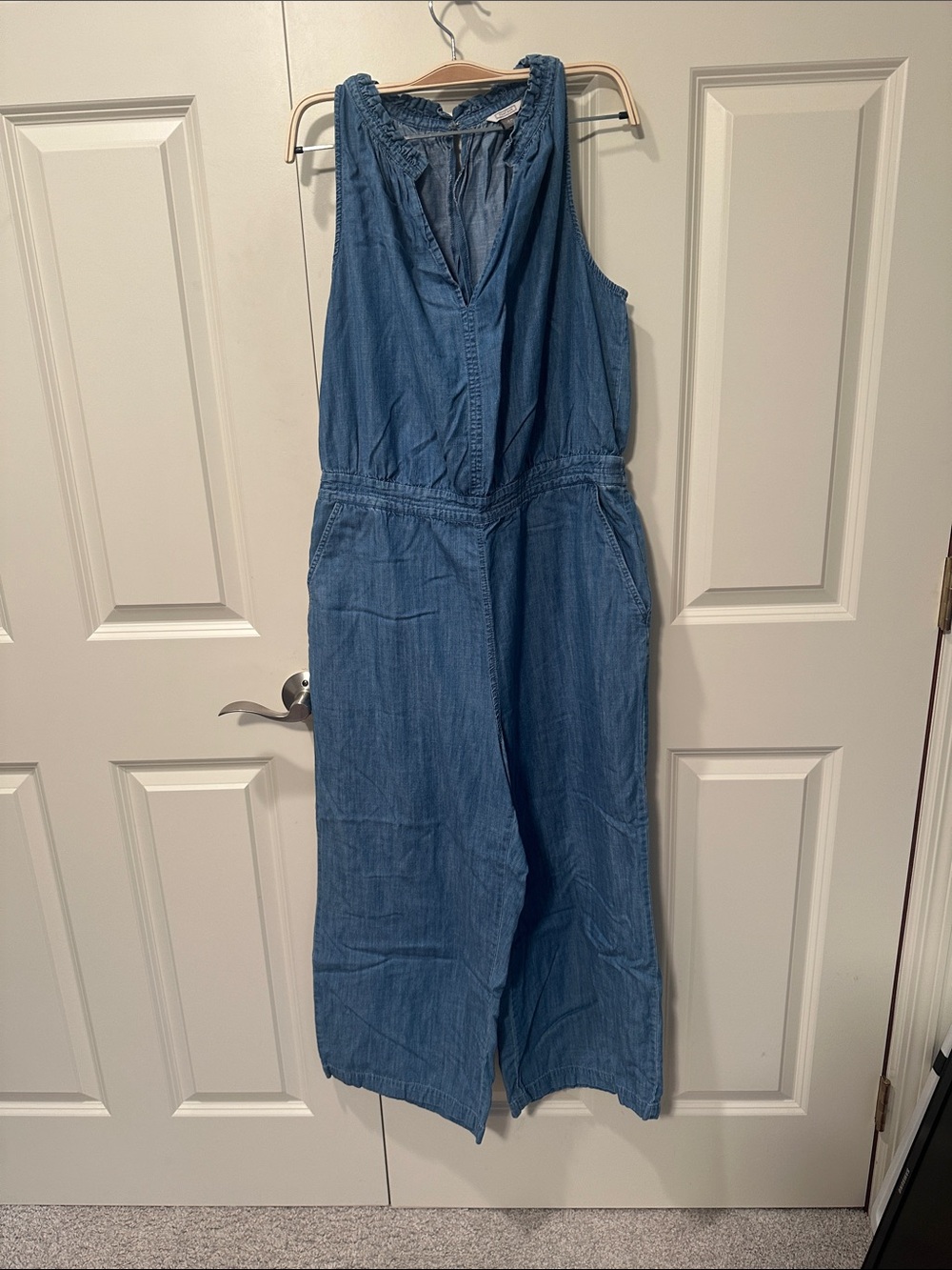 Point Sur by J Crew Sleeveless Chambray Wide-Leg Jumpsuit in Blue